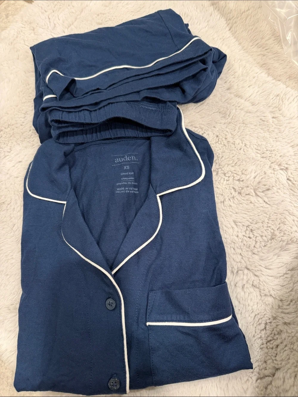 Auden Navy Short-Sleeve Piped Pajama Set